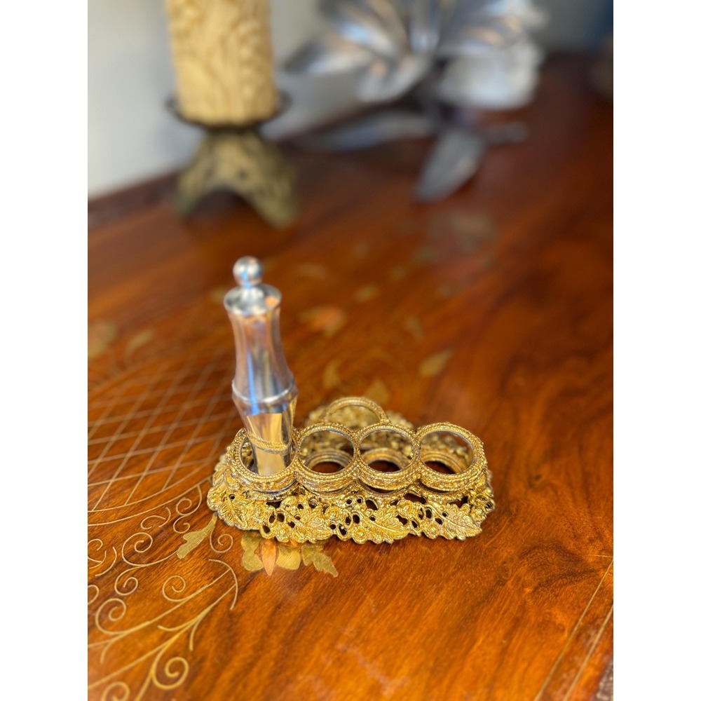 Vintage Hollywood Regency‎ Lipstick Holder • Gold Ormolu Style Vanity Organizer